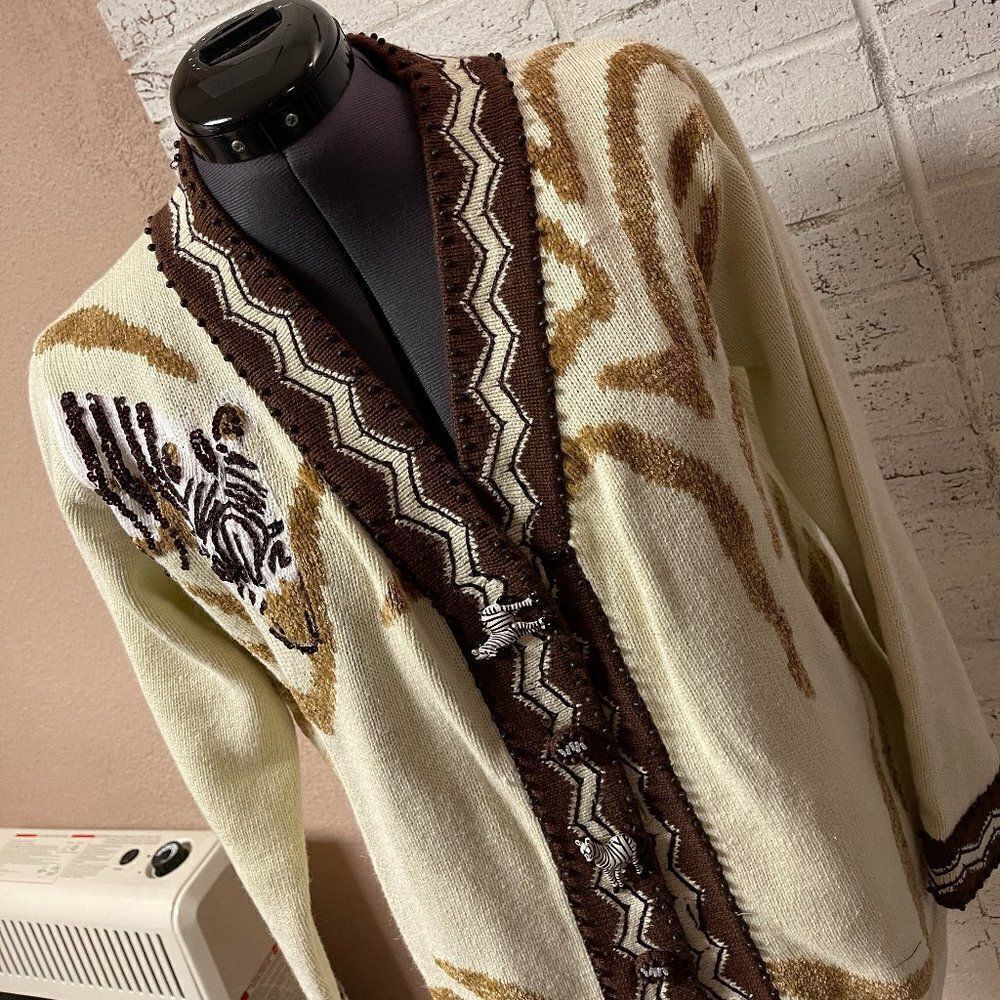 Vintage Storybook Knits Zebra Animal Print Cardigan Small